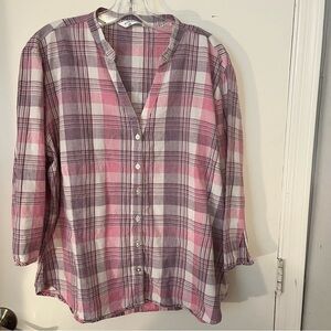 Rider Lee brand women’s pink plaid top Three-quarter length sleeves 100% cotton